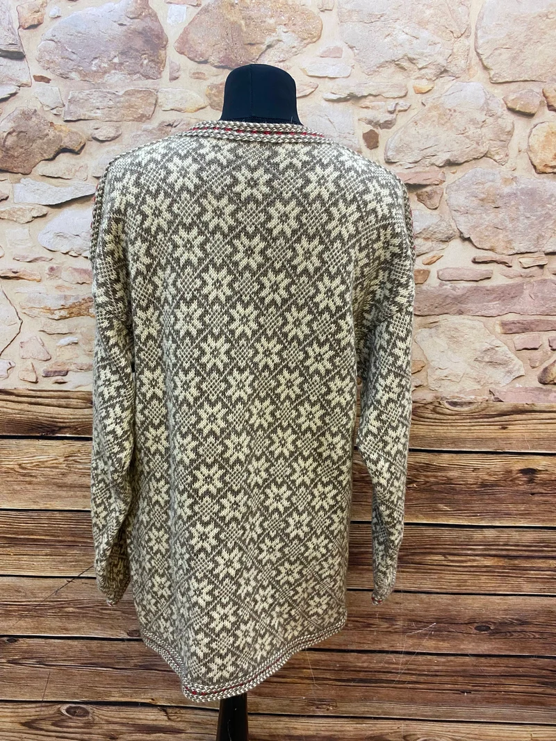 Vintage Norweger Strickjacke mit traditionellem Muster – Größe 42