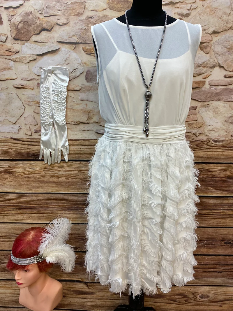 Charlestonkleid Set Gr. 40 mit Handschuhen und Kopfschmuck