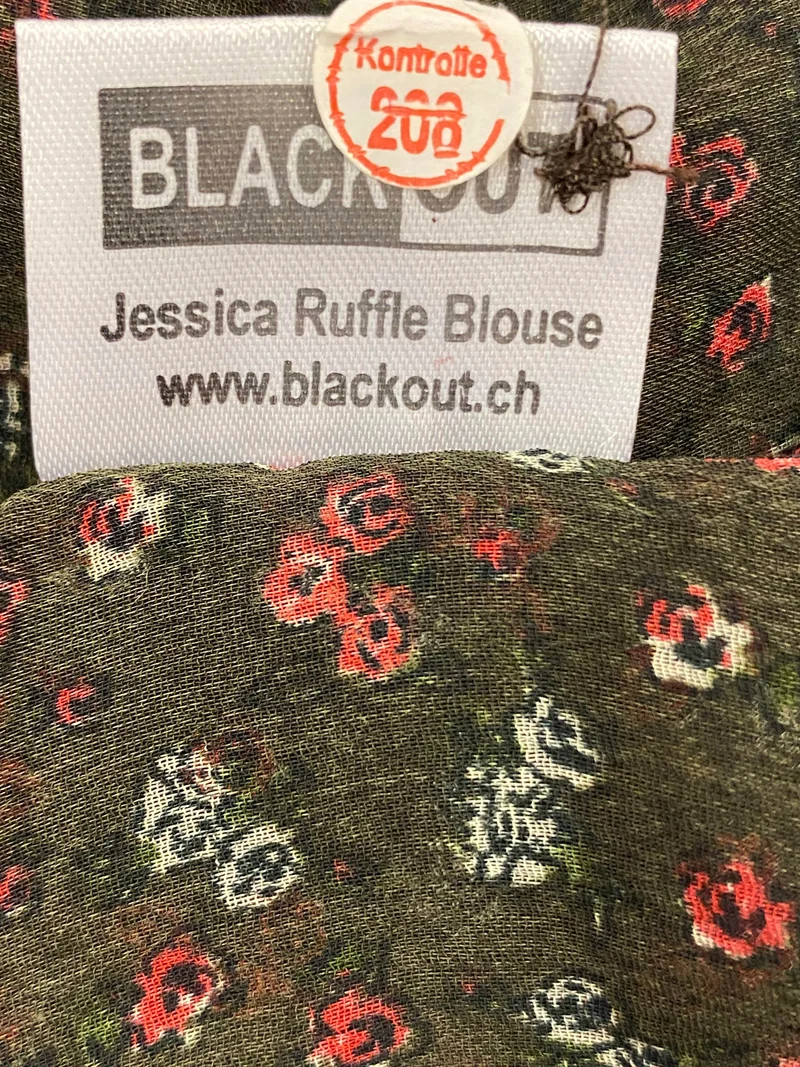 Vintage Rüschenbluse Damen Gr. 42 Blumenmuster Dunkelgrün