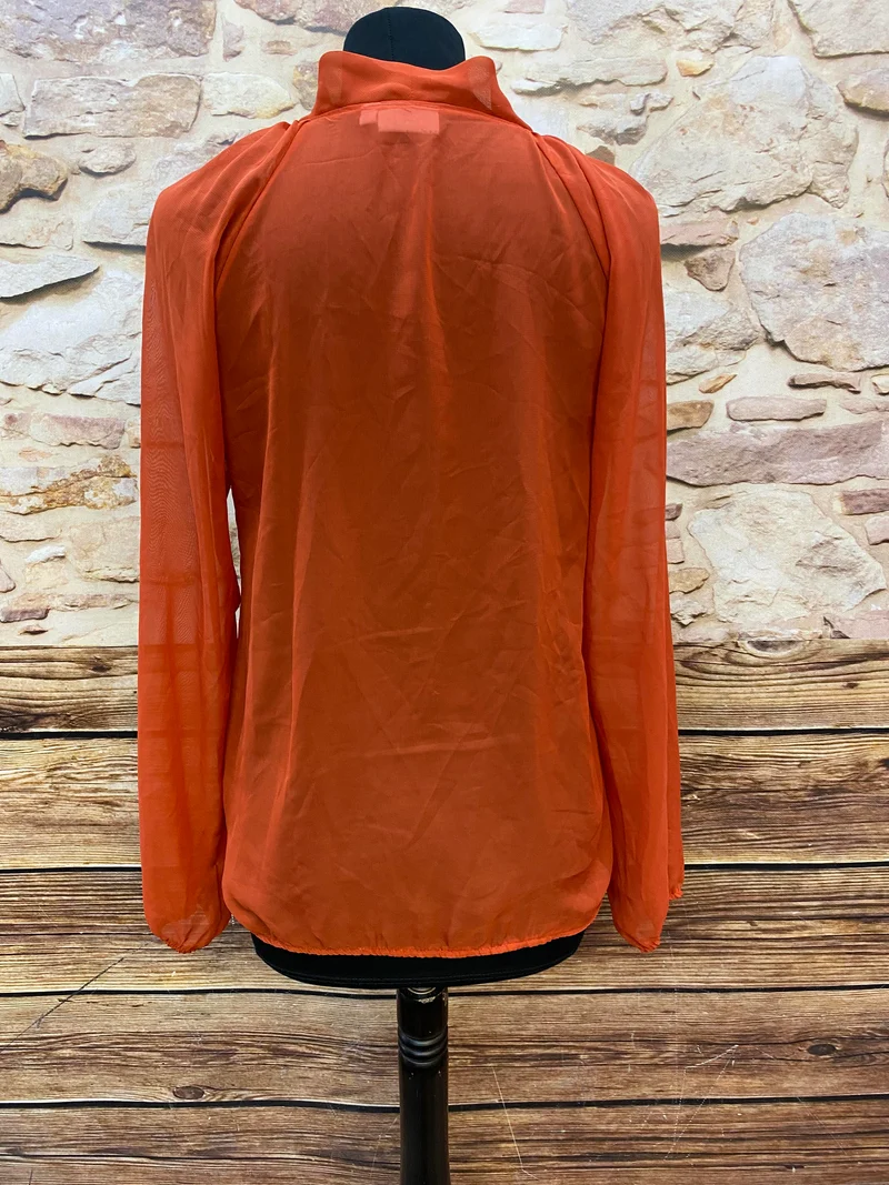 70er Jahre Vintage Schluppenbluse Orangerot Damen Gr. 36 – Retro Boho Bluse