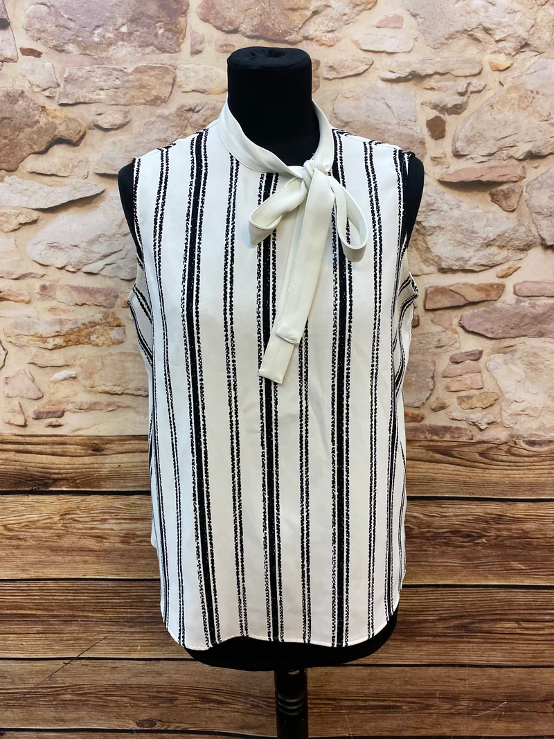Vintage Schluppenbluse Schwarz Weiß Damen Gr. 40 – Elegante Streifenbluse M&S