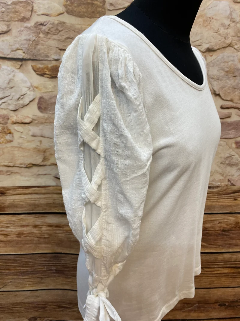 Vintage Trachtenshirt Damen Creme Gr. 40 MEICO Landhaus Look