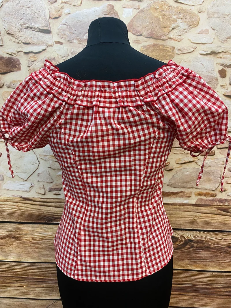 Bergweiss Trachtenbluse rot weiß kariert Gr. 32