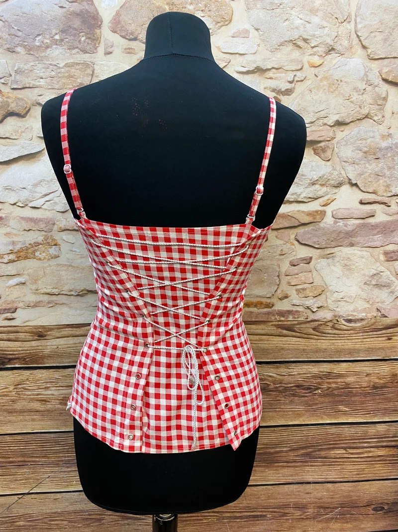 Vintage Trachtenmieder rot weiß kariert Gr. 34