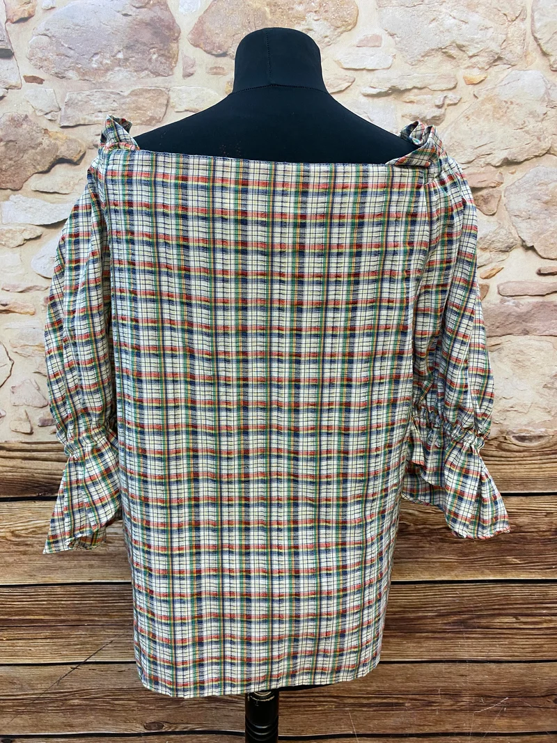 Vintage Landhaus Trachtenbluse kariert Gr. 44