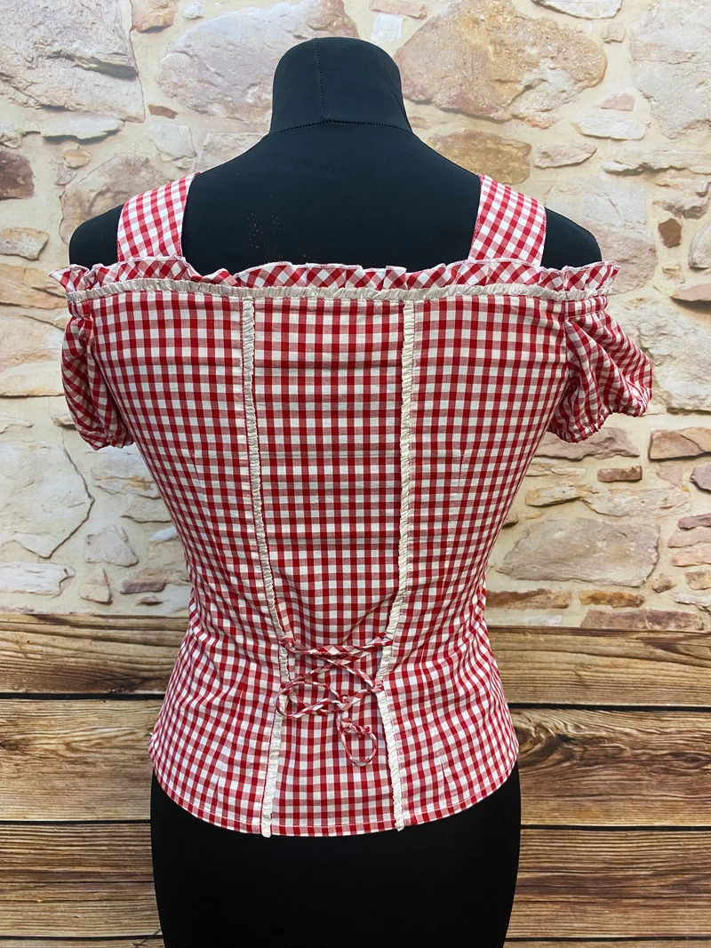 Spieth & Wensky Carmen Trachtenbluse rot weiß kariert Gr. 32