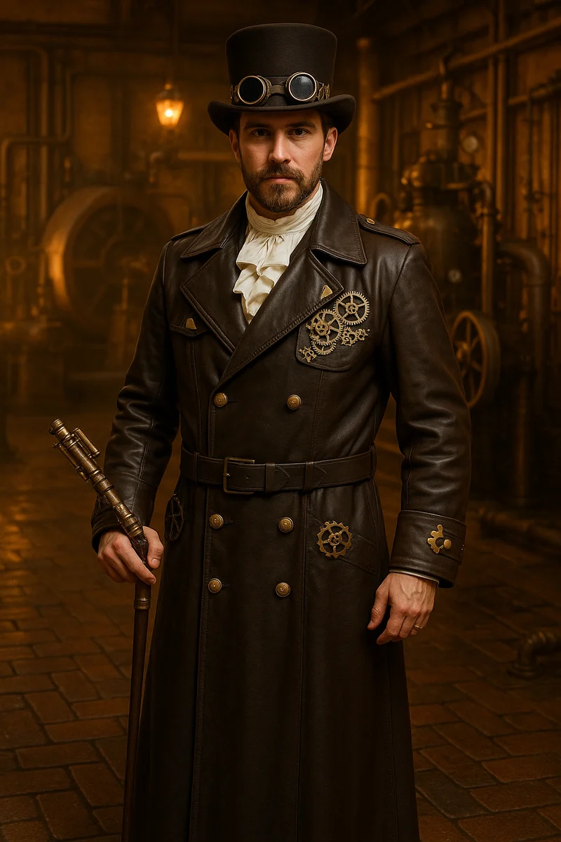 Steampunk-Ledermantel Herren Gr. 28 – Unikat