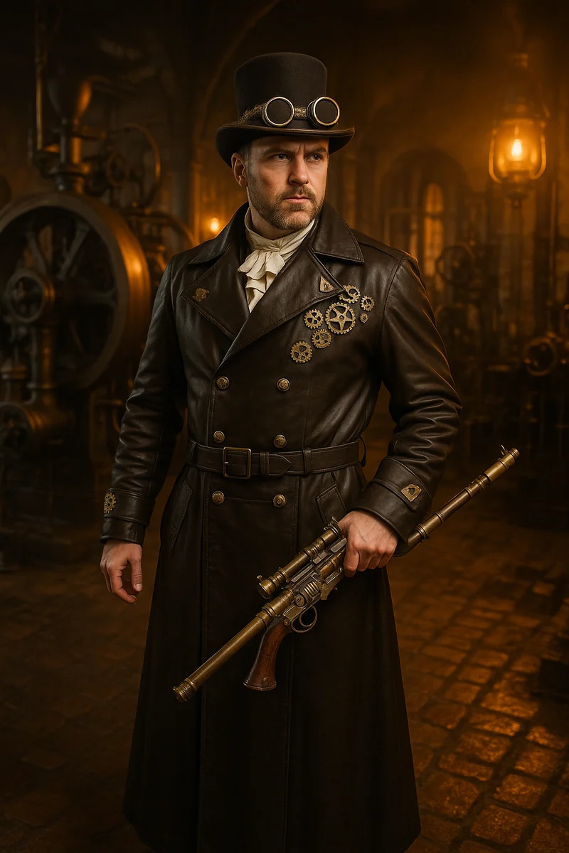 Steampunk-Ledermantel Herren Gr. 28 – Unikat