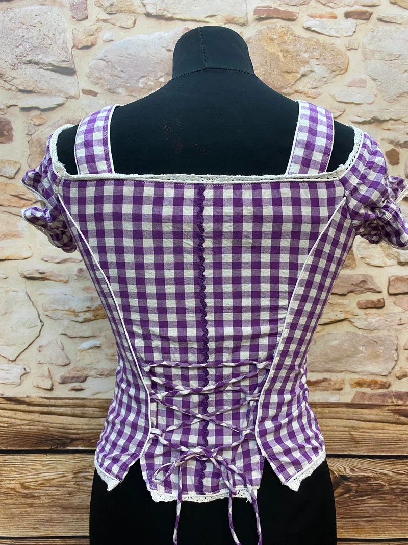 Trachtenbluse lila weiß kariert Gr. 32