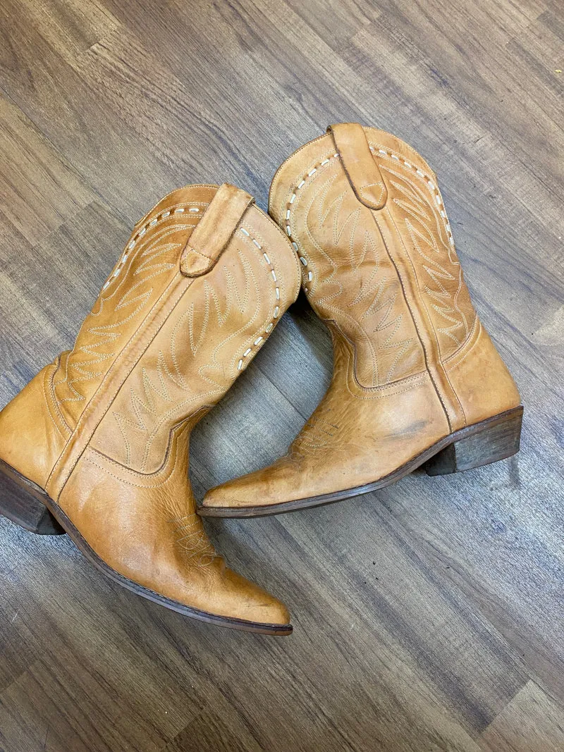 Vintage Cowboystiefel aus echtem Leder, Größe 42, handgefertigt in Brasilien