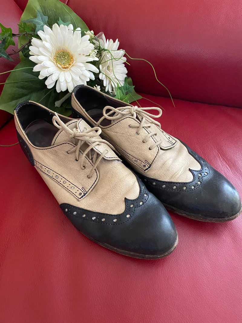 Spectator Schuhe zweifarbig Dunkelblau Leder Oxford Brogue Schuh Gr.41 Vintage
