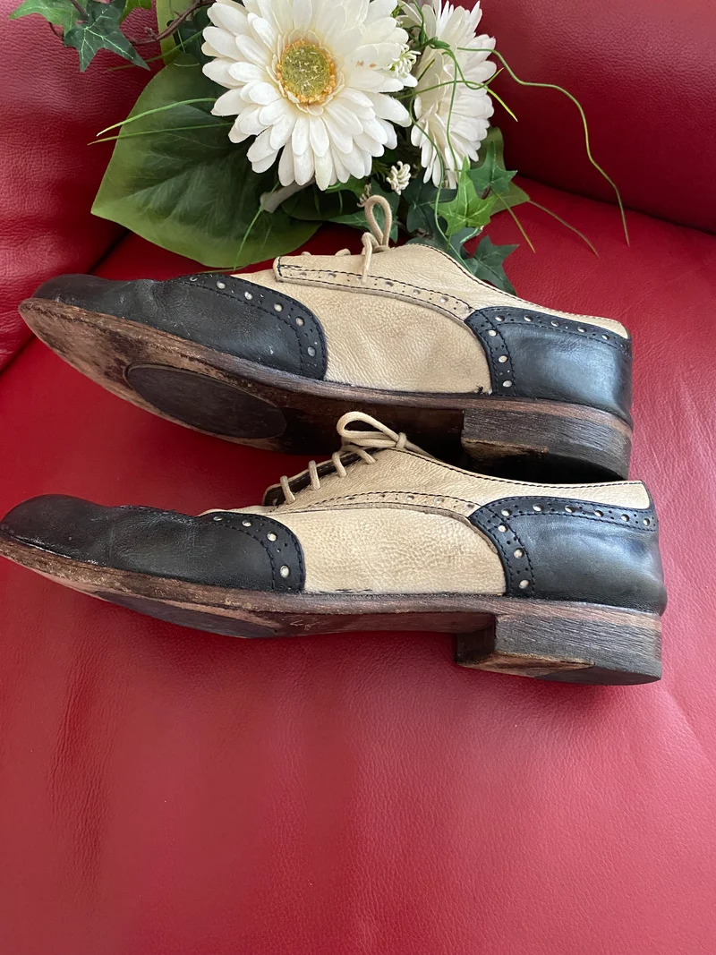 Spectator Schuhe zweifarbig Dunkelblau Leder Oxford Brogue Schuh Gr.41 Vintage