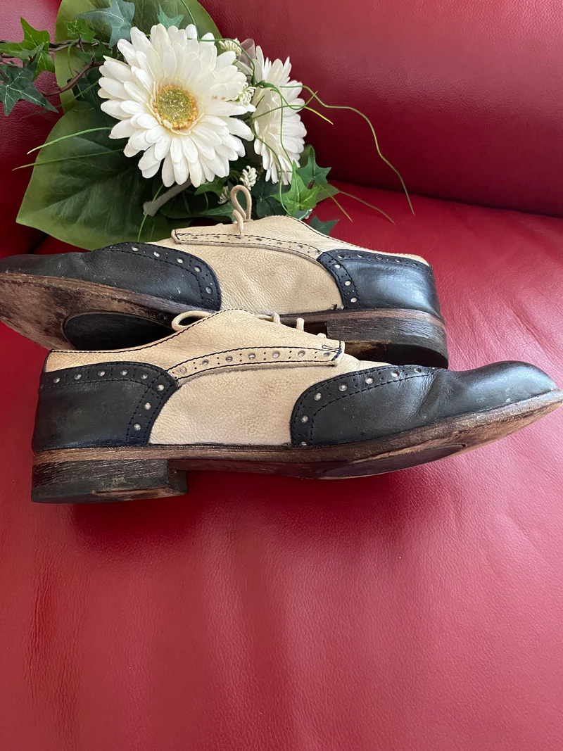 Spectator Schuhe zweifarbig Dunkelblau Leder Oxford Brogue Schuh Gr.41 Vintage