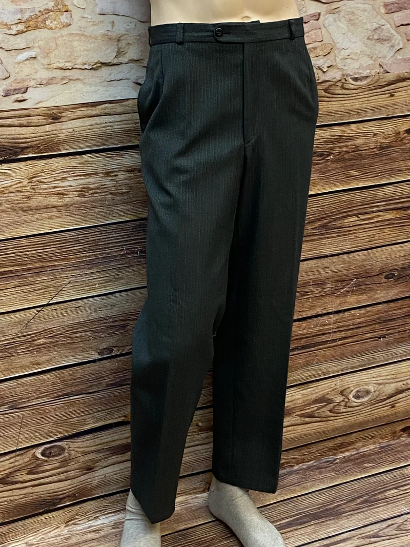 Vintage Fischgrät Hose Herren Gr.58 – Grau High Waist Bundfalten 1980er