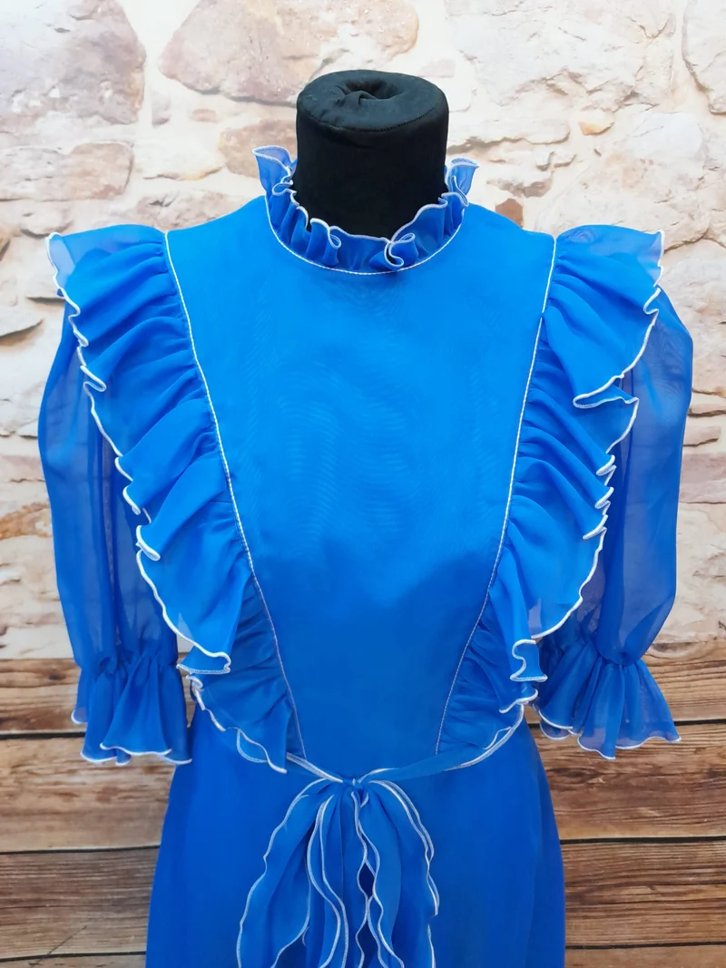 Vintage Bühnenkleid Blau – Theaterkostüm 70er Jahre Maxikleid Gr. 34 True Vintage
