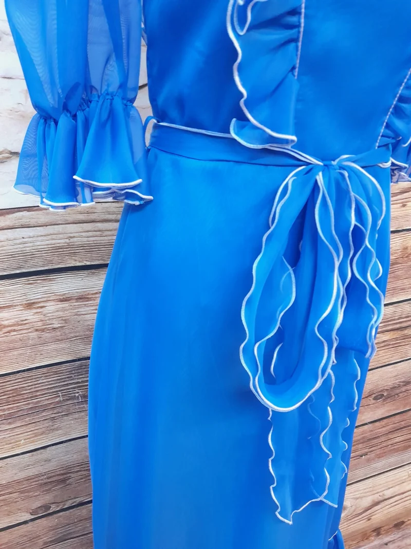 Vintage Bühnenkleid Blau – Theaterkostüm 70er Jahre Maxikleid Gr. 34 True Vintage