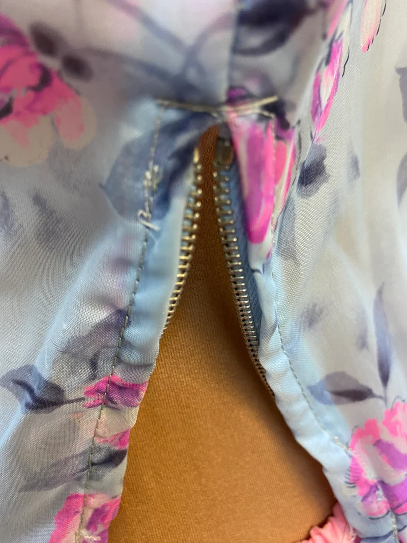 50er Jahre Petticoatkleid Blau Rosa – Rockabilly Tellerrock Kleid mit Blumen & Gürtel Gr. 36