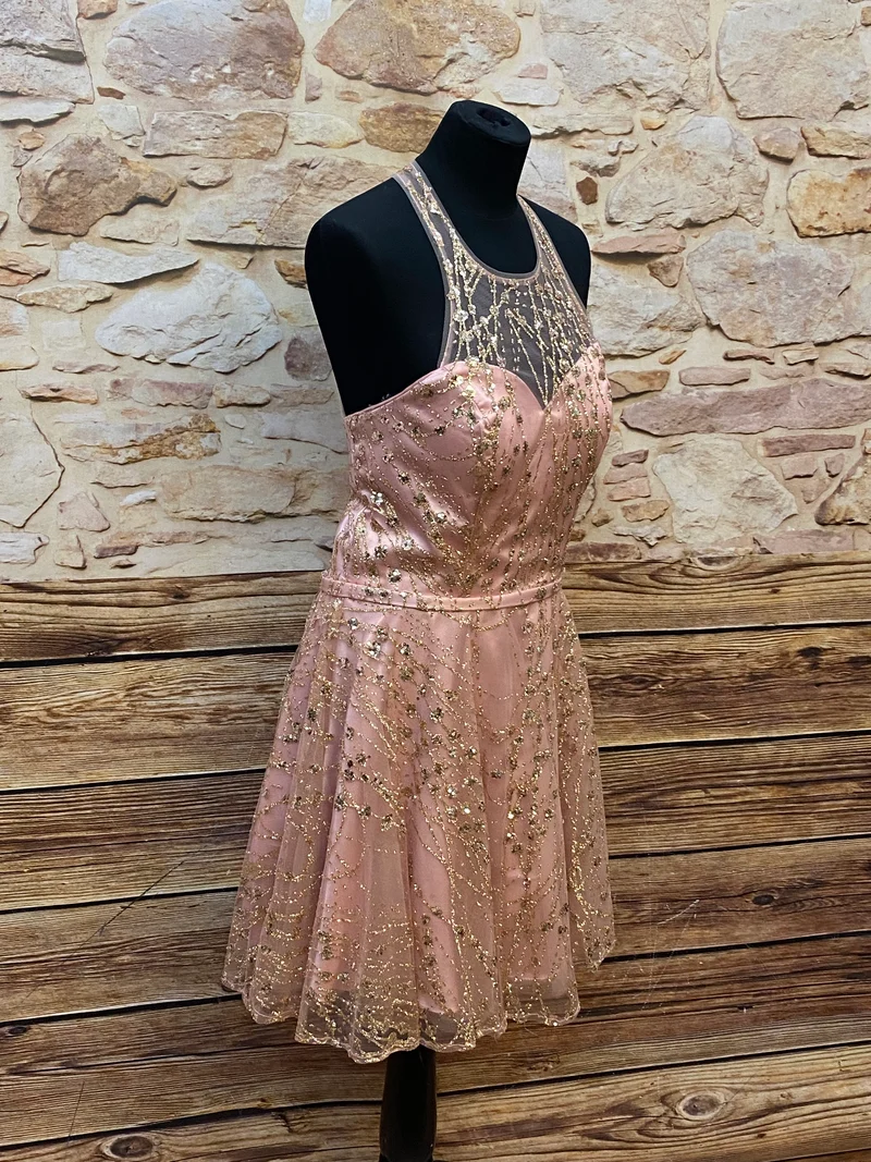 Cocktailkleid rosa gold Pailletten trägerlos Gr. 36