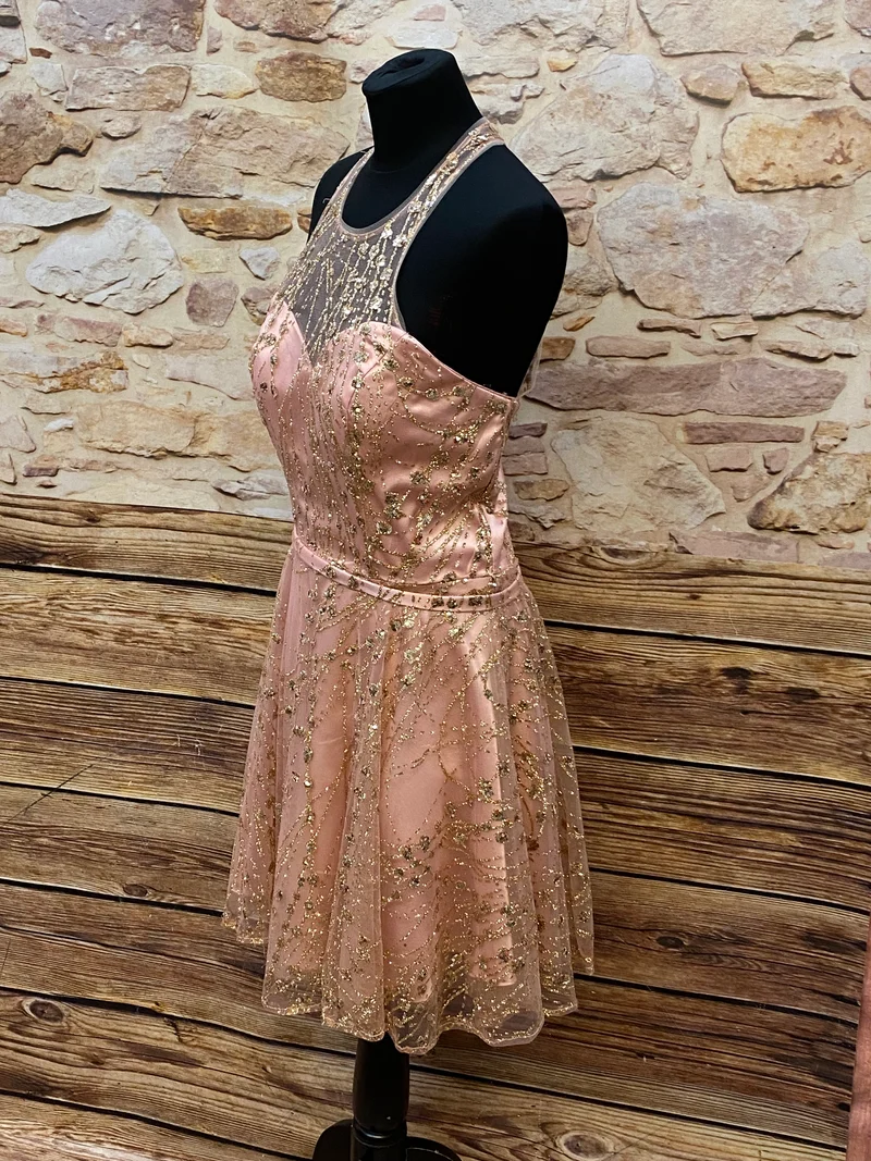 Cocktailkleid rosa gold Pailletten trägerlos Gr. 36