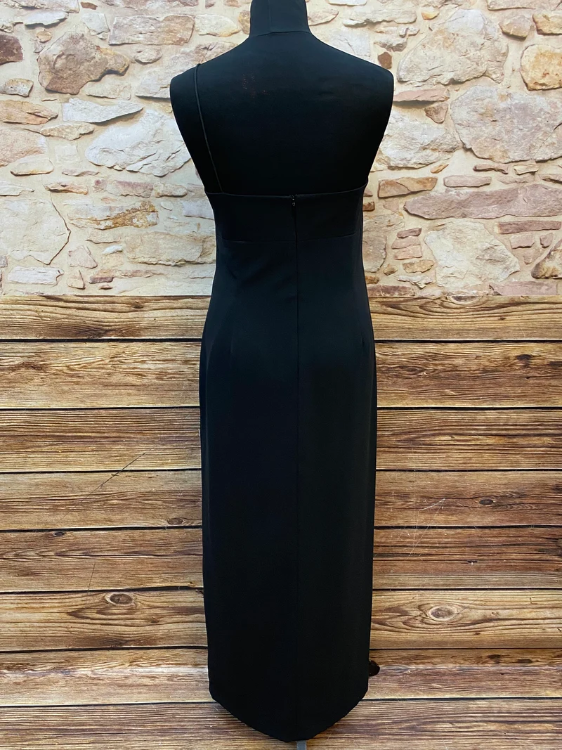 Abendkleid Secondhand schwarz mit weißen Verzierungen Gr.42