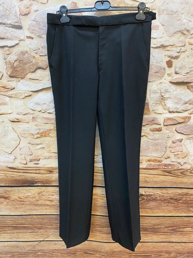 Vintage Smokinghose Herren Schwarz – Schurwolle mit Grosgrain-Detail