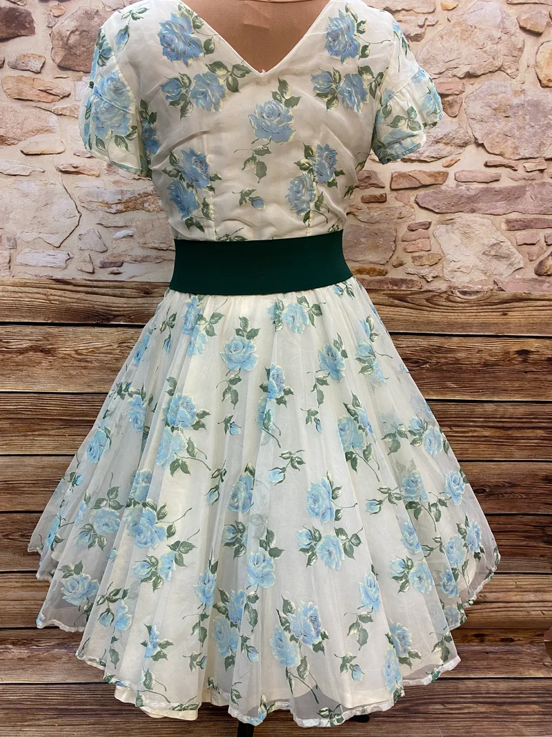 True Vintage Petticoatkleid Blau-Grün Gr. 36 – 50er Jahre