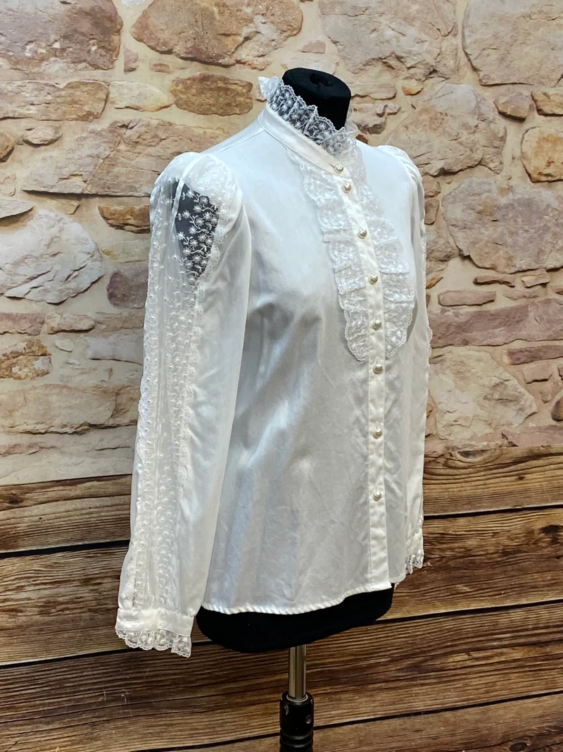 Steampunk-Bluse mit Rüschen weiß Viktorianisch Gothic Gr.36