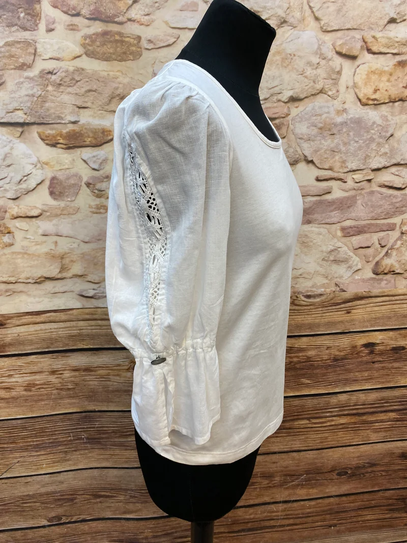 Trachtenshirt Damen Creme Gr. 38 mit Puffärmeln Landhausstil