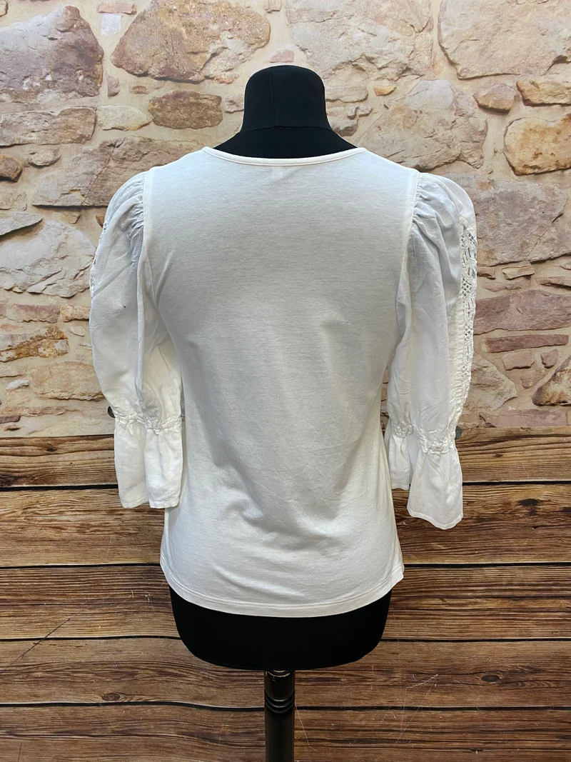 Trachtenshirt Damen Creme Gr. 38 mit Puffärmeln Landhausstil