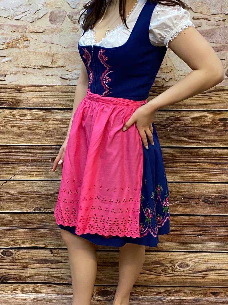 Vintage Dirndl dunkelblau rosa - Gr.36