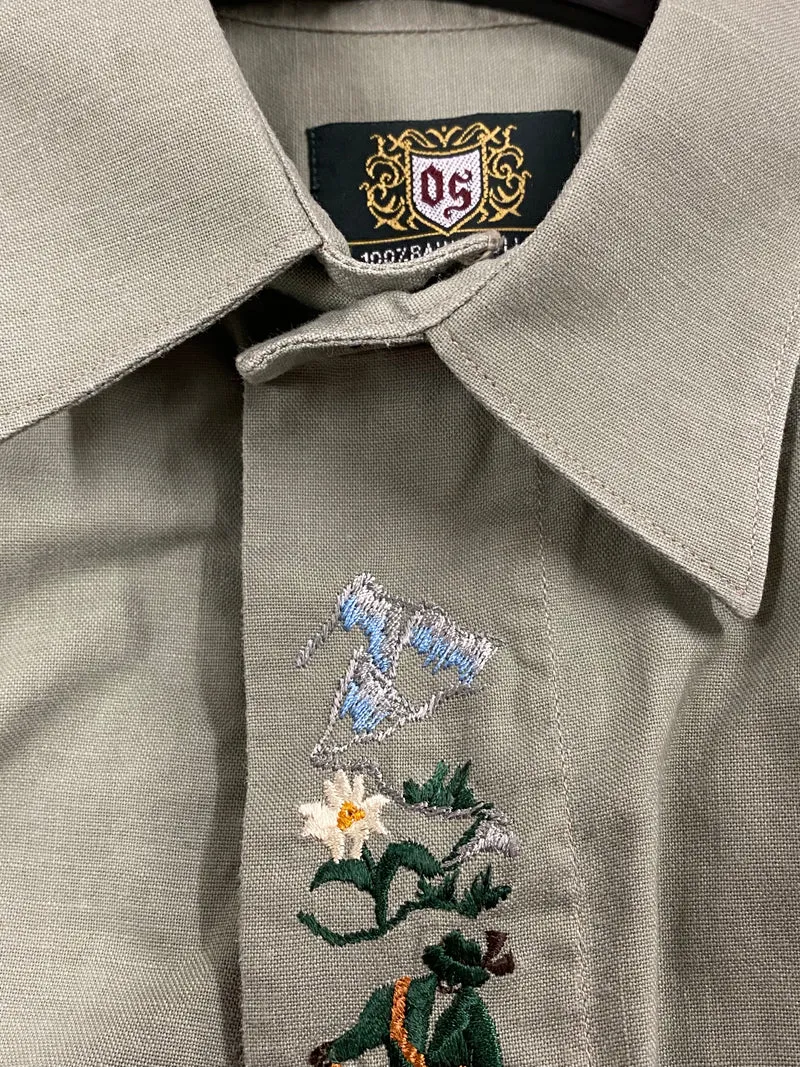 Vintage Trachtenhemd Herren grün Stickerei Größe M