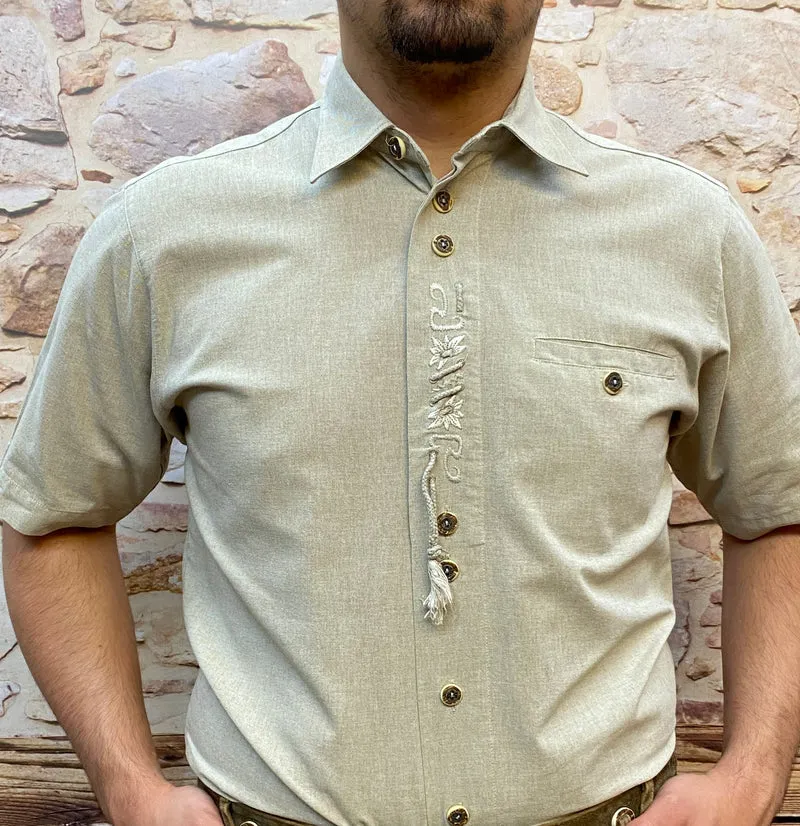 Trachtenhemd Herren – OS Trachten – Beige – Gr. M / Kragenweite 39