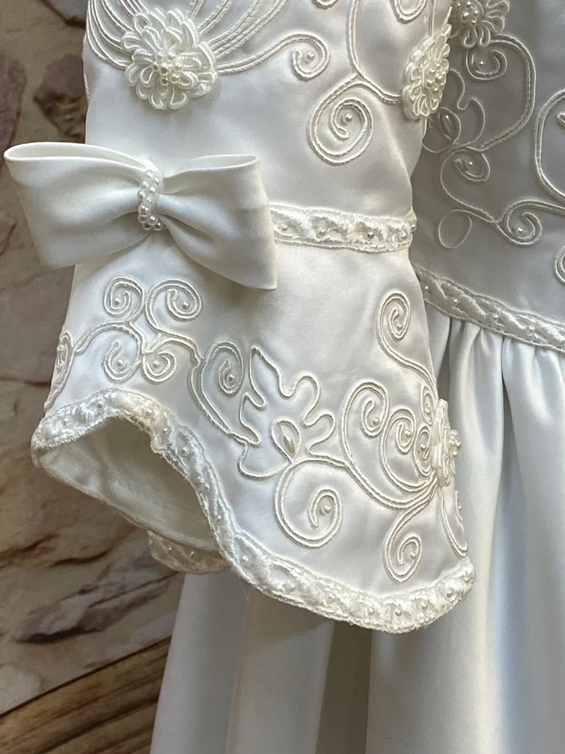 Vintage Brautkleid weiß Gr. 44 A-Linie mit Stickerei