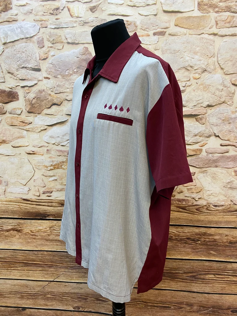 Herren Vintage Steady Last Call Weinrot/Grau Rockabilly Bowling Shirt Gr. XL
