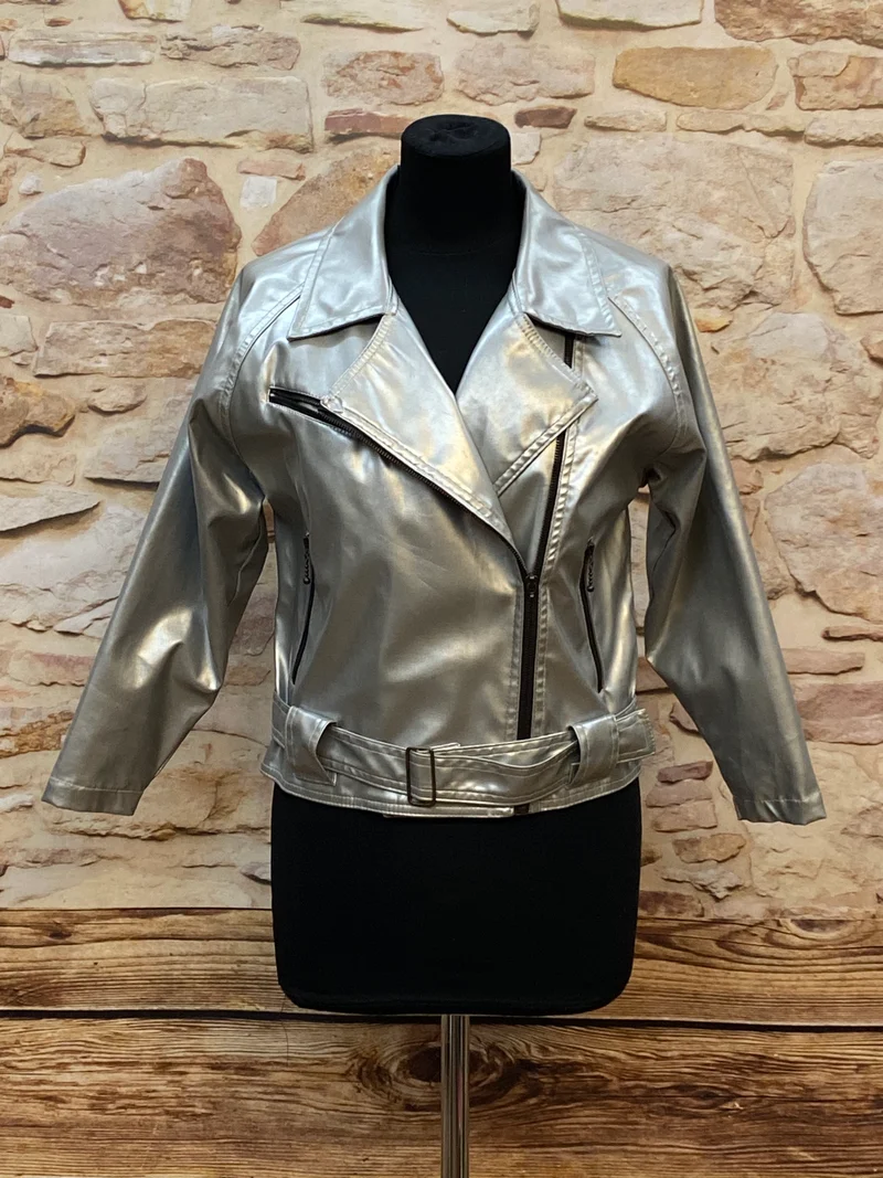 Lederjacke Silber Metallic Gr.38