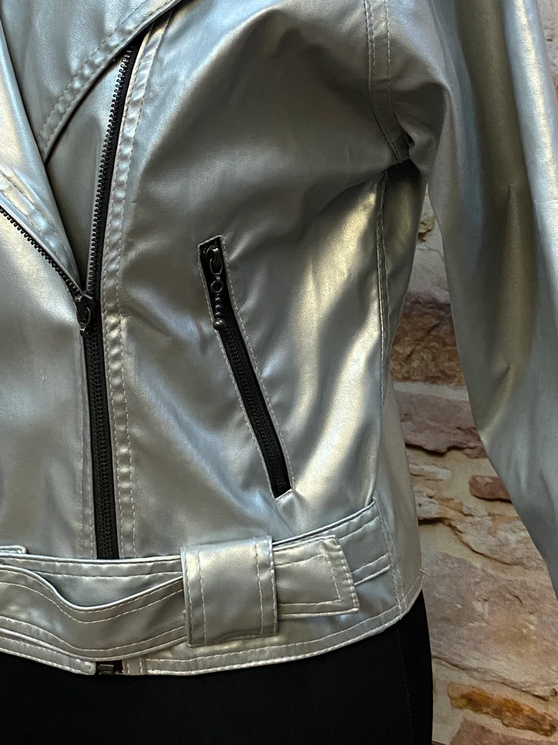 Lederjacke Silber Metallic Gr.38