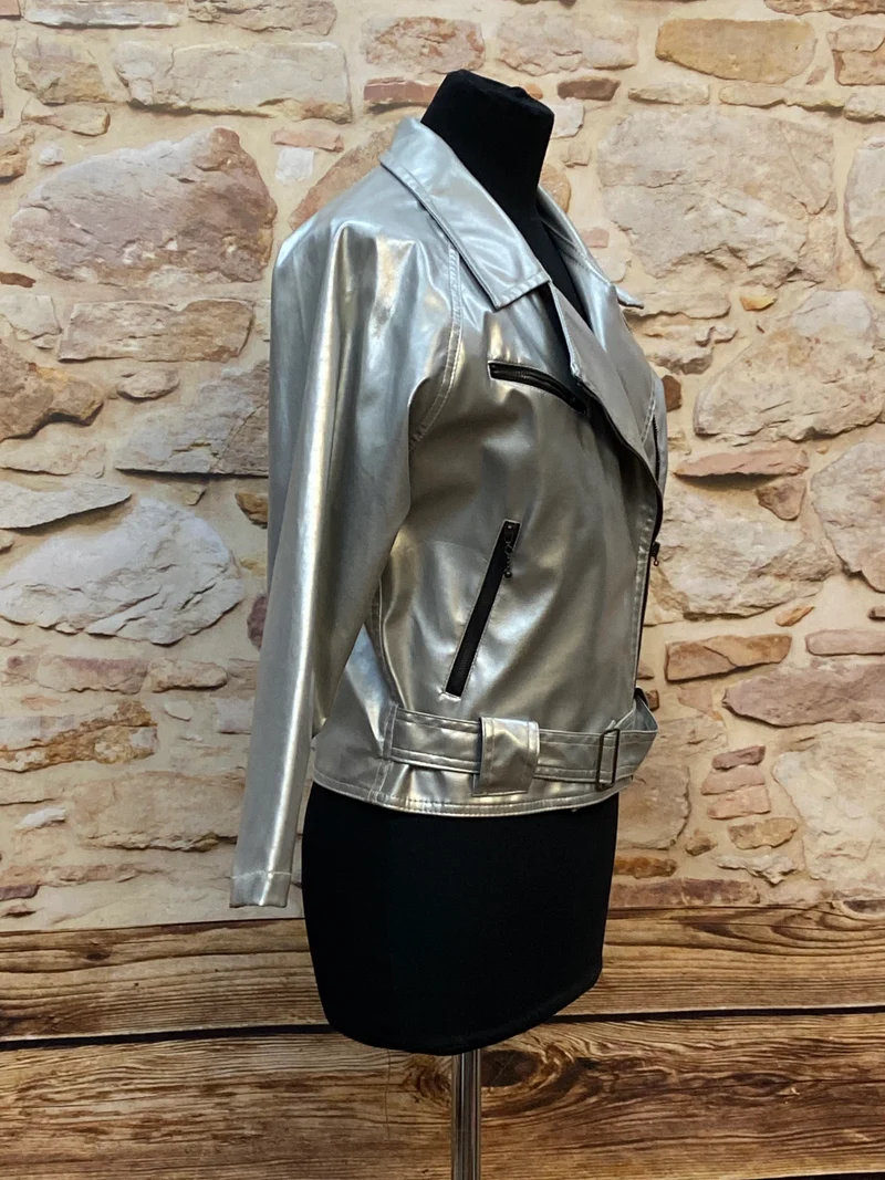Lederjacke Silber Metallic Gr.38