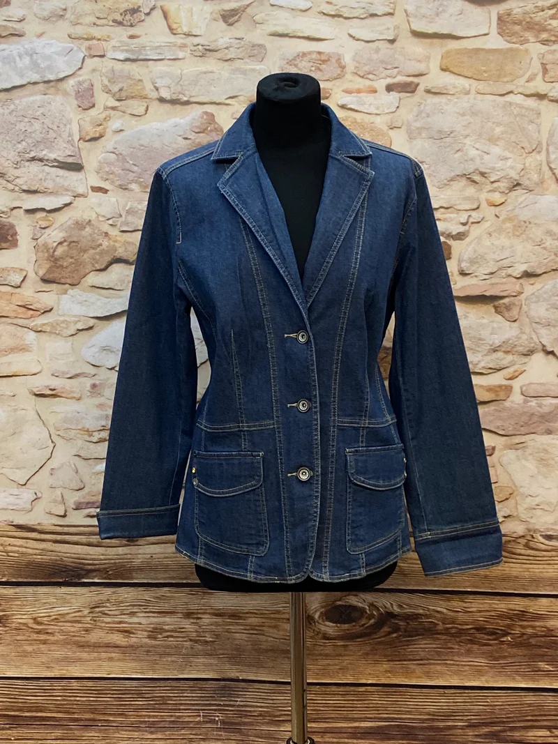 Vintage Jeansjacke Damen Gr. 38 – Dunkelblauer Denim Blazer Look