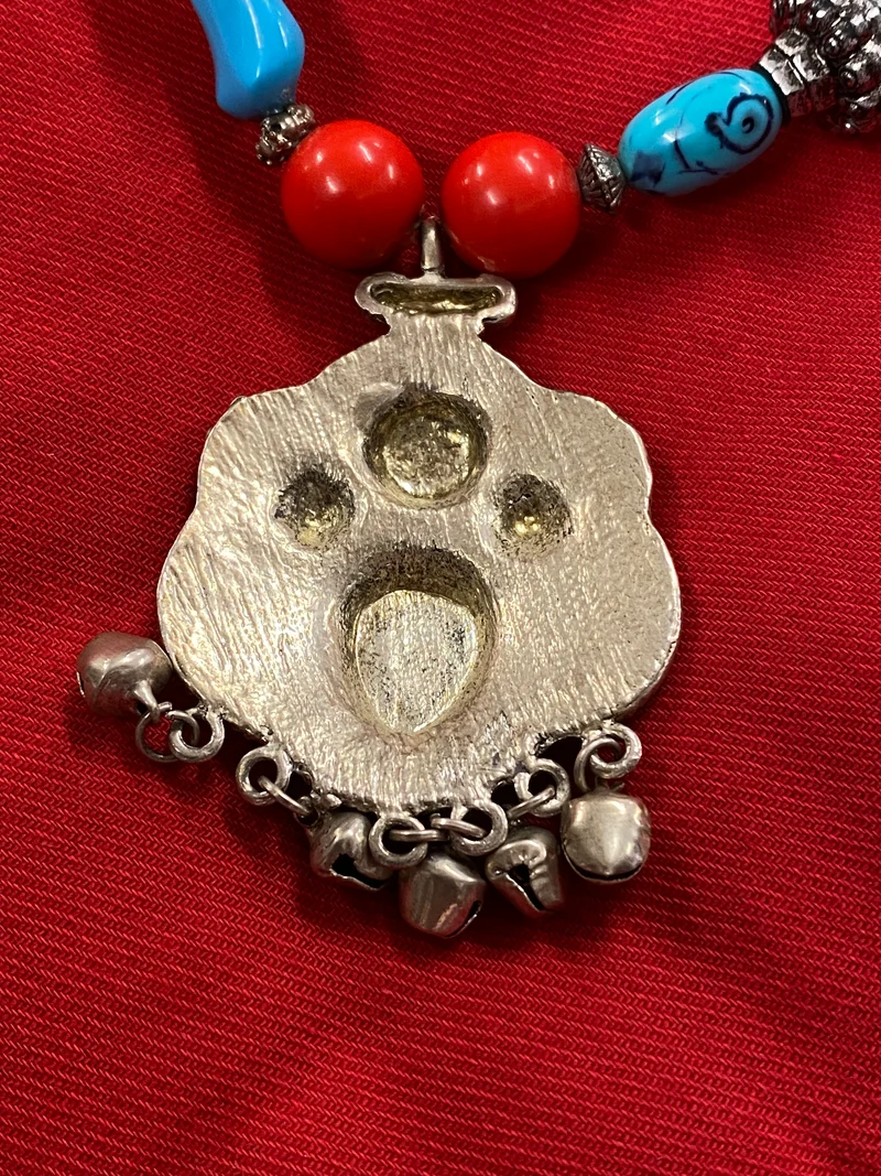 Ethno Halskette Türkis rot blau Metall Schmuck Kette Anhänger