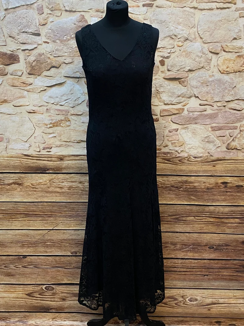 Vintage Abendkleid aus schwarzer Spitze von Laura Ashley