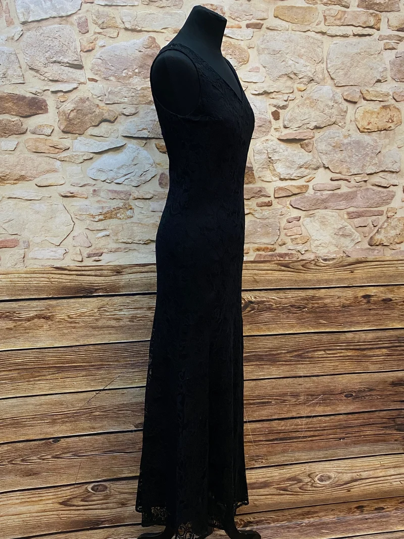 Vintage Abendkleid aus schwarzer Spitze von Laura Ashley