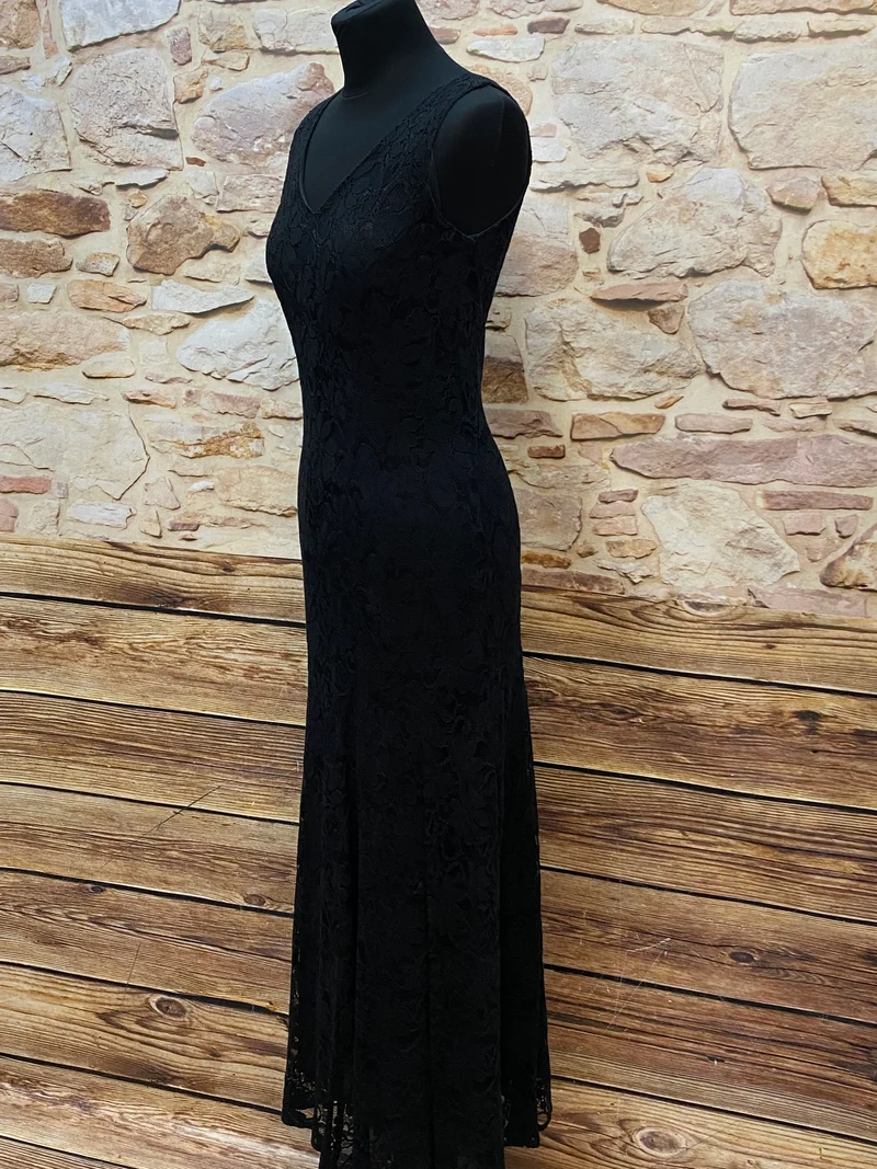 Vintage Abendkleid aus schwarzer Spitze von Laura Ashley