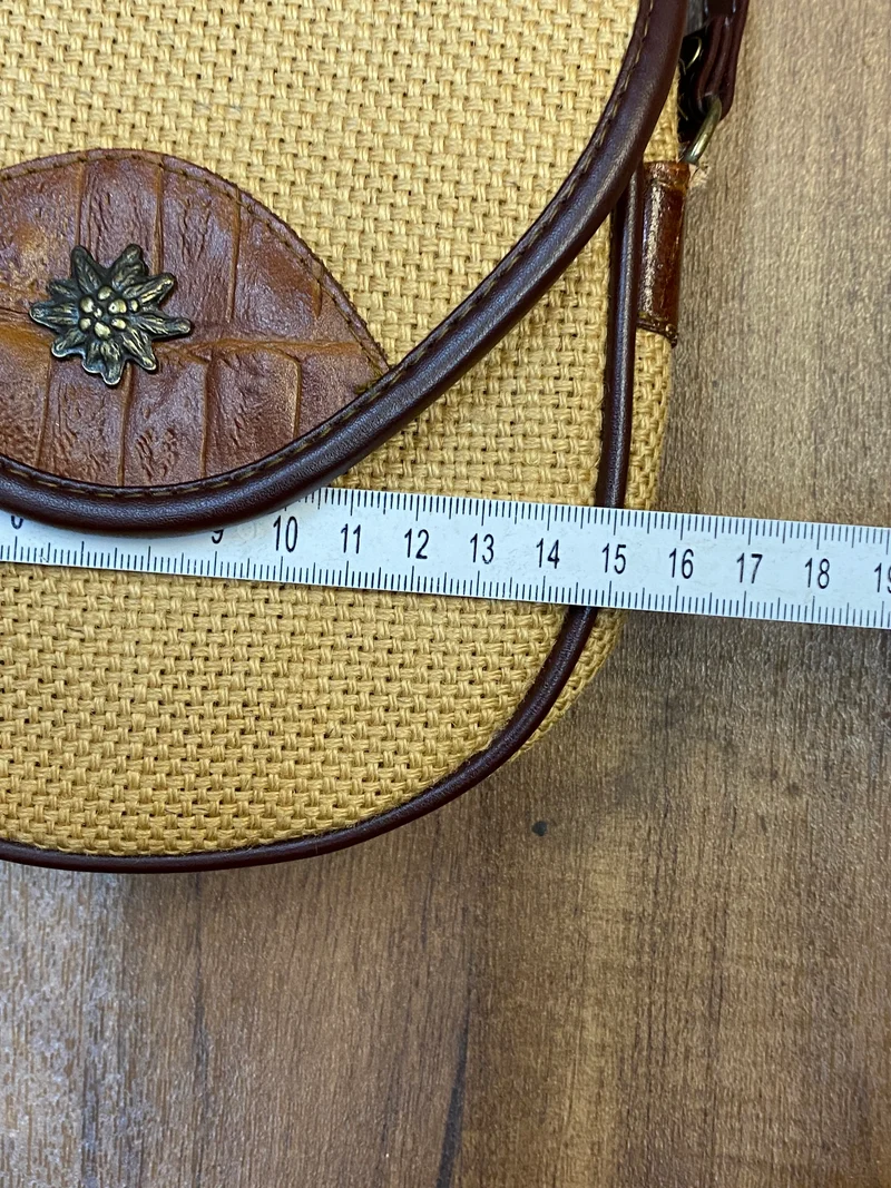 Vintage Dirndl-Handtasche Natur Braun mit Edelweiß