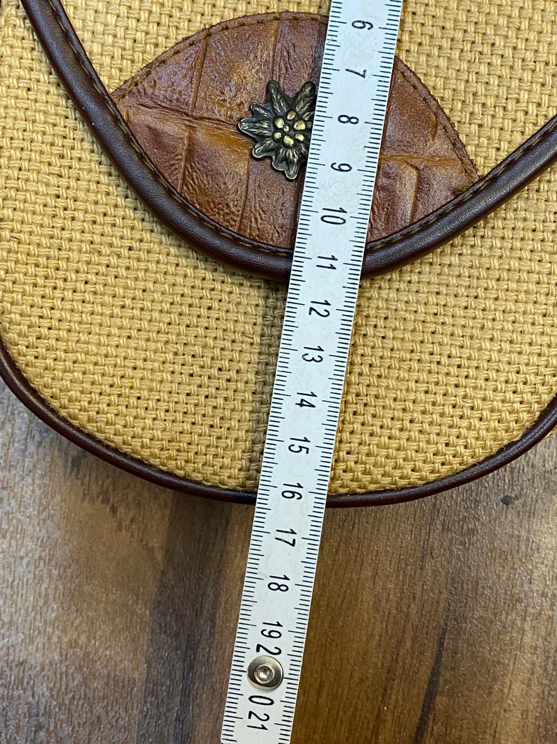 Vintage Dirndl-Handtasche Natur Braun mit Edelweiß