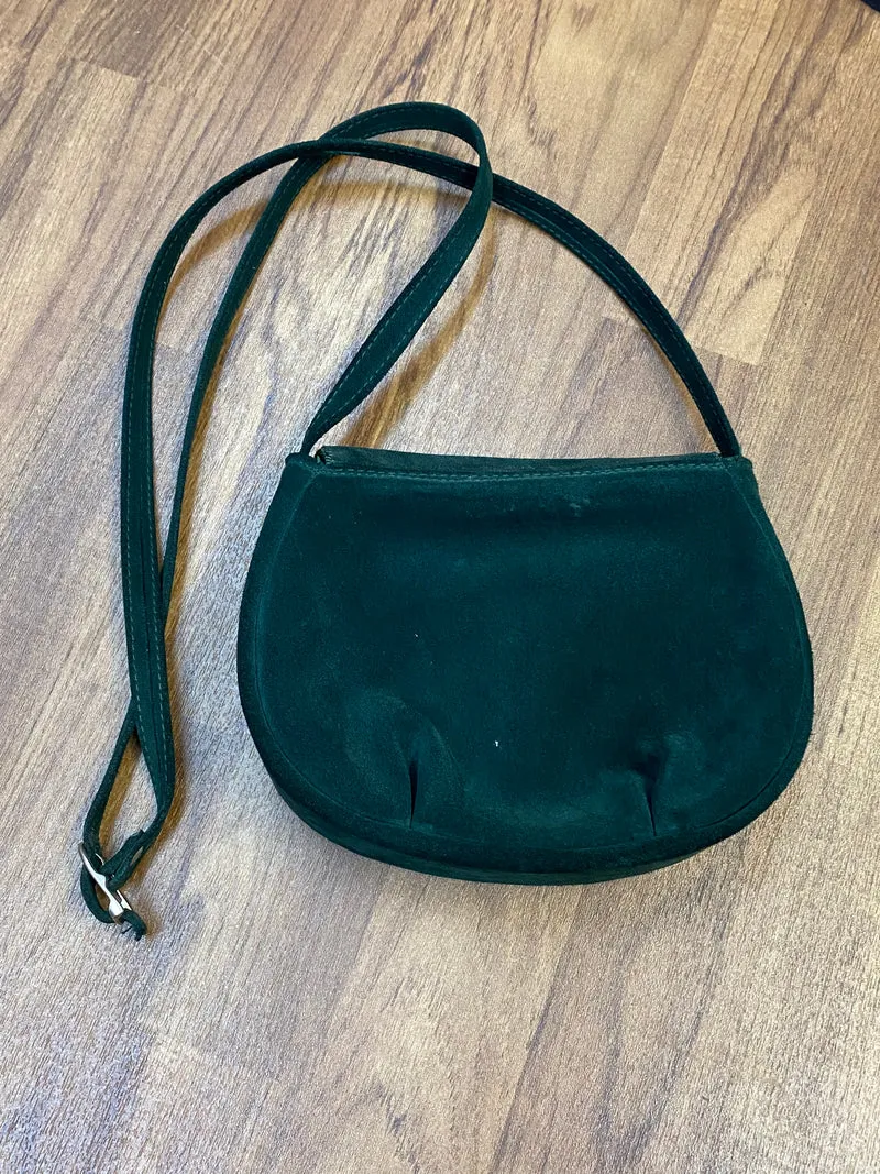 Vintage Dirndltasche dunkelgrün aus Wildleder mit Entenmotiv