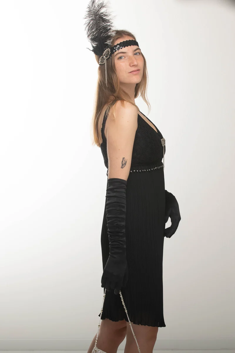 Flapperkleid Schwarz Gr. 34 mit Kopfschmuck