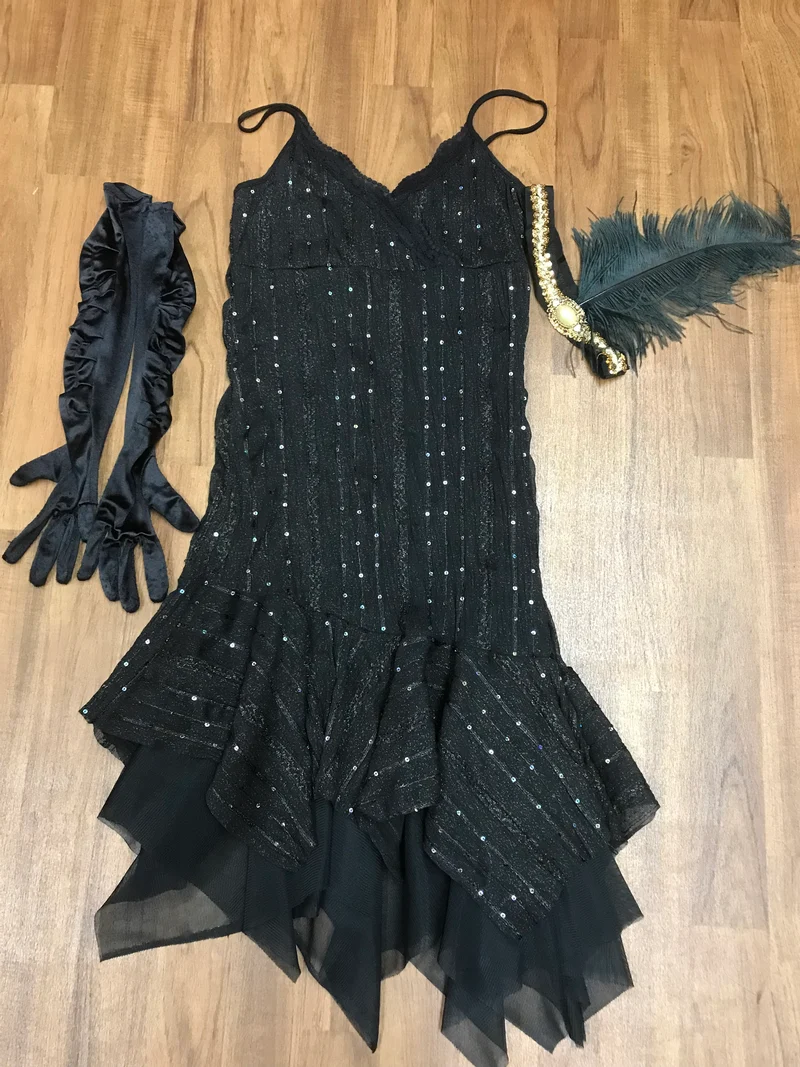 Flapperkleid Schwarz Gr. 36 mit Kopfschmuck
