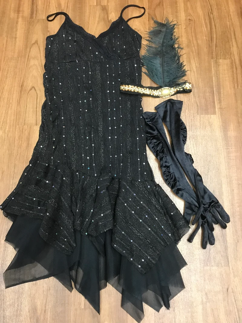 Flapperkleid Schwarz Gr. 36 mit Kopfschmuck