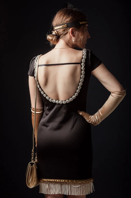 20er Jahre Flapperkleid schwarz-gold Gr. 34