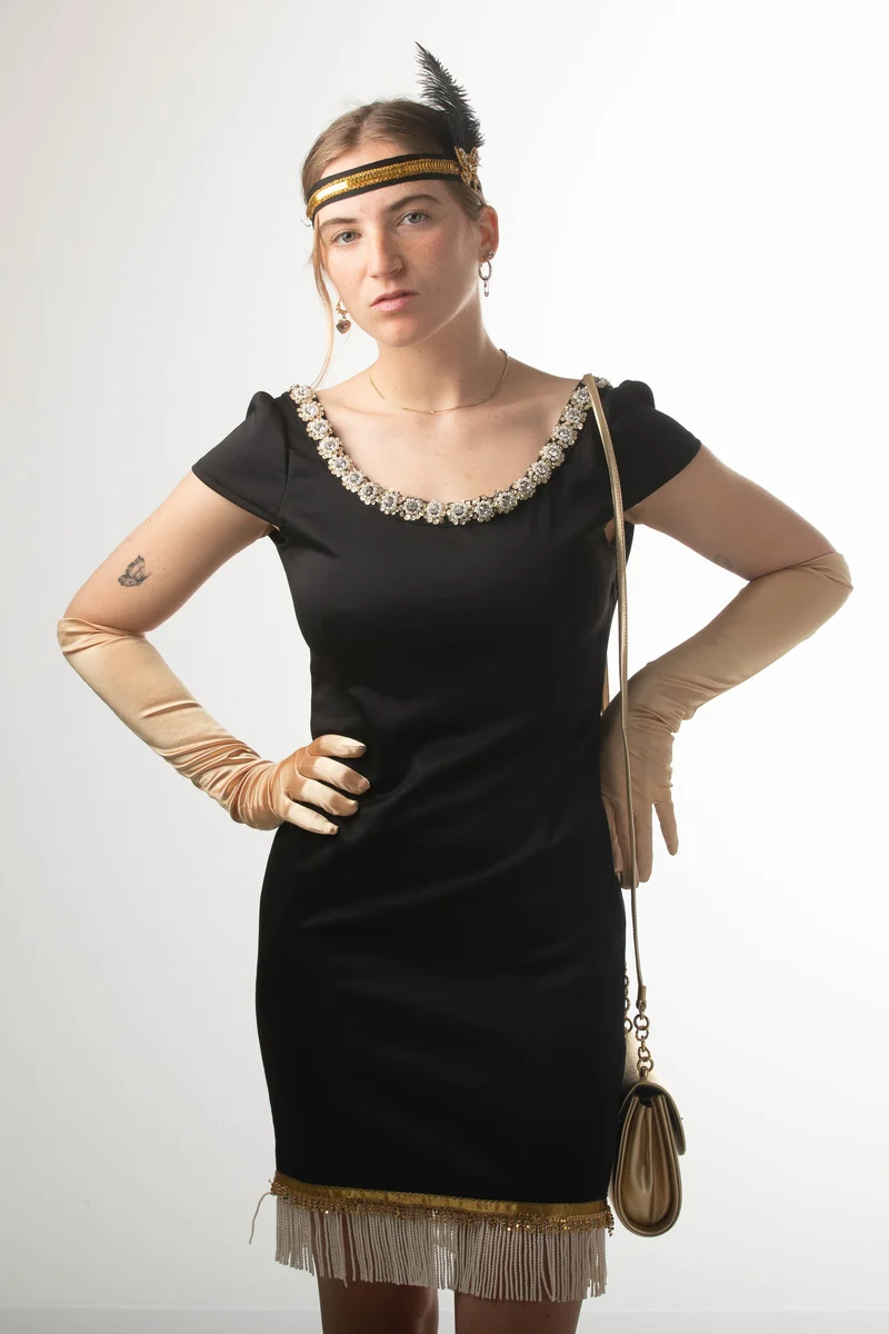20er Jahre Flapperkleid schwarz-gold Gr. 34